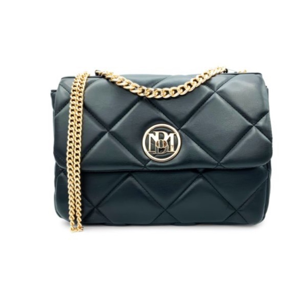 NWT Badgley Mischka Small Black Quilted Letter Lock Crossbody Bag